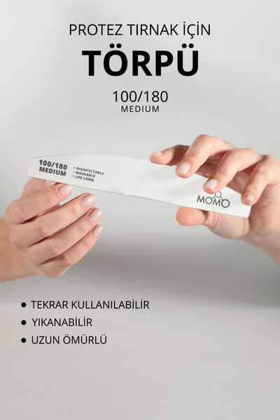 MOMO professional Protez Tırnak Kağıt Törpü, 100/180 Yarım Ay Beyaz Tırnak Tö...
