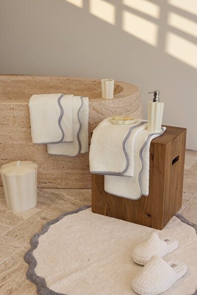 İrya Scallop 100% Cotton Towel 4/50X90 cm Ecru+Stone Gray