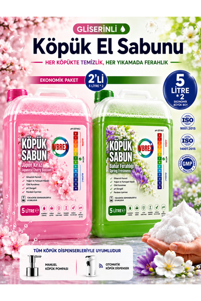 WBREX Japon Kiraz Bahar Ferahlığı Köpük Sabun – İkili Ekonomik Paket 2x5 LT |...