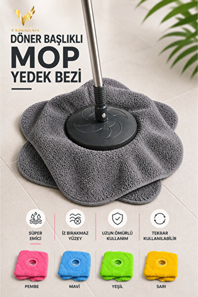 VİSLUNA (2 ADET) Standart Ölçü Yuvarlak Döner Başlıklı Yedek Mop Temizlik Bezi