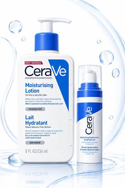 CeraVe مجموعة سيرافي للترطيب اليومي – لوشن مرطب 236 مل + سيروم حمض الهيالورون...