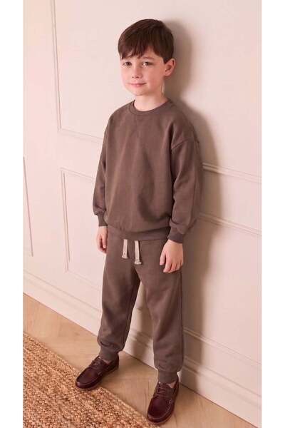 Cigit Basic Karyoka Detailed Sweatshirt Set 3-8 Years Mink