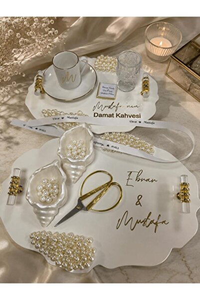 Masalsı Concept İnci Süslemeli Söz Nişan İsteme Tepsi Seti Damat Tepsisi Dama...