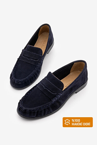Marjin Women's Genuine Leather Oval Toe Moccasin Stitched Drawstring Loafer C...