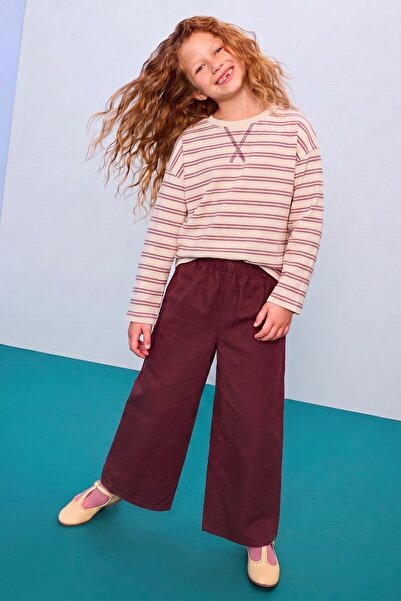 Cigit Oversize Seasonal Wide Cut Trousers Set 2-10 Lilac Striped