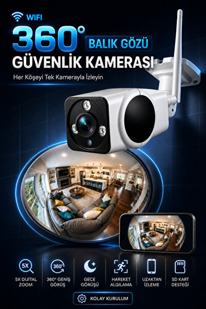 ONQAM 3MP WİFİ FULL HD Kablosuz İç ve Dış Mekan Balık gözü SD Karta Kayıt Yap...