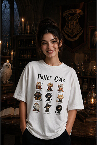 Ninkasiwear HARRY POTTER Unisex Oversize Tişört - Özel Yaka Baskılı 24/1 Pamuk