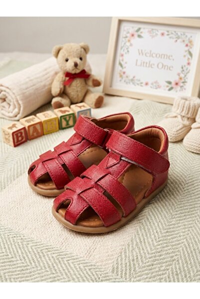 nuh kids Sandale ortopedice unisex pentru copii, din piele naturală, roșii