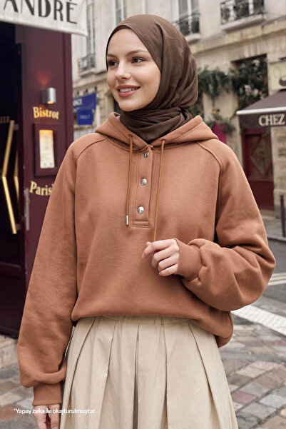 InStyle Κουμπωτό γιακά με κουκούλα Camel Sweat