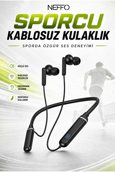 NEFFO Boyun Askılı Kablosuz Dijital Göstergeli Bluetooth Sporcu Kulaklığı 120...