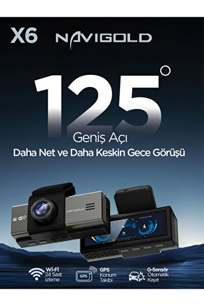 Navigold X6 2 Kameralı 4K+2K çözünürlüğe sahip araç içi kayıt kamerası sürekl...
