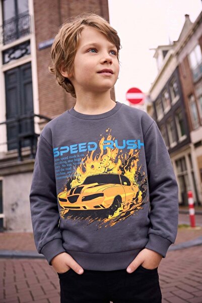 Fulla Moda Car Printed Boy's Sweatshirt