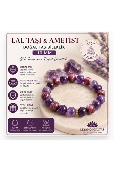 Leyandoğaltaş Red Agate Amethyst 10 mm Natural Stone Bracelet – Special Desig...