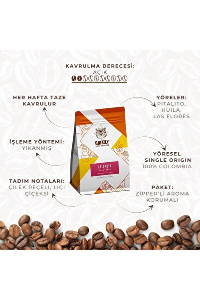 Colombia Las Flores - Filter Yöresel - Single Origin Coffee - 100% Colombia Kahve - 250 gr