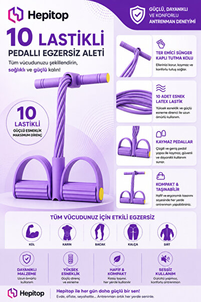 HEPİTOP Body Trimmer Mekik Çekme Aleti Evde Spor Egzersiz Lastiği 10 Tüplü