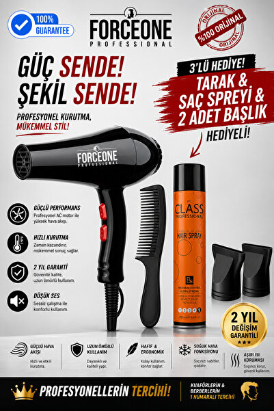 FORCEONE Kuaför Tipi Pro 5500 Turbo Profesyonel Saç Krutma Ve Fön Makinesi