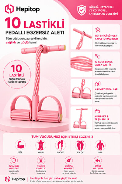 HEPİTOP Body Trimmer Mekik Çekme Aleti Evde Spor Egzersiz Lastiği 10 Tüplü