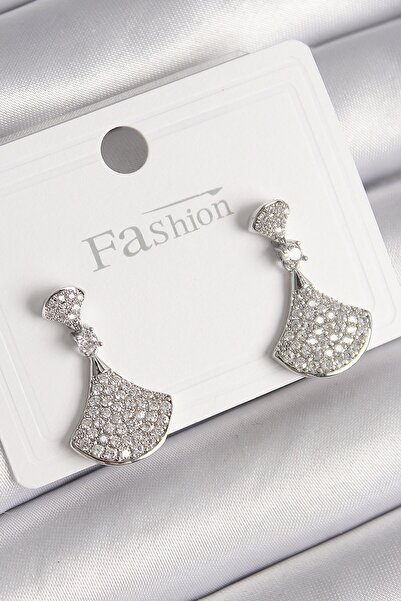 Inure Jewelry Brass Silver Color Zircon Stone Motif Model Women's Earrings