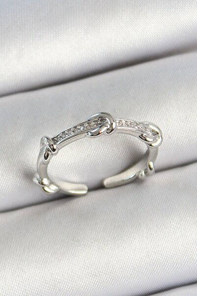 Inure Jewelry Silver Color Adjustable Women's Ring with Brass Knot Figure Zir...