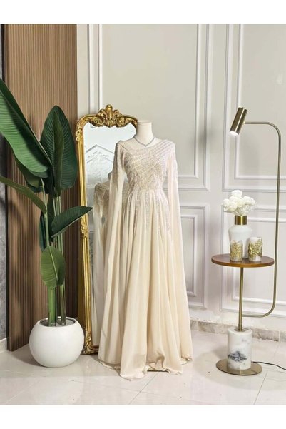 vanus fashion 7293 -فستان أنيق بلون أوف وايت ناعم