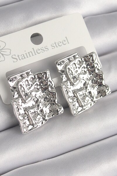 Inure Jewelry Brass Silver Color Embroidered Square Plate Model Women's Earrings