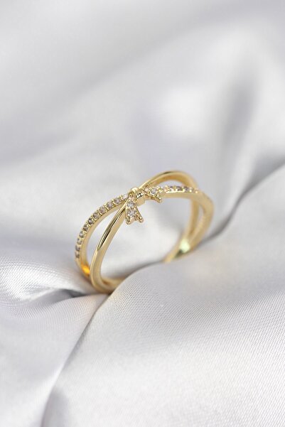 Inure Jewelry Gold Color Zircon Stone Bow Model Women's Ring