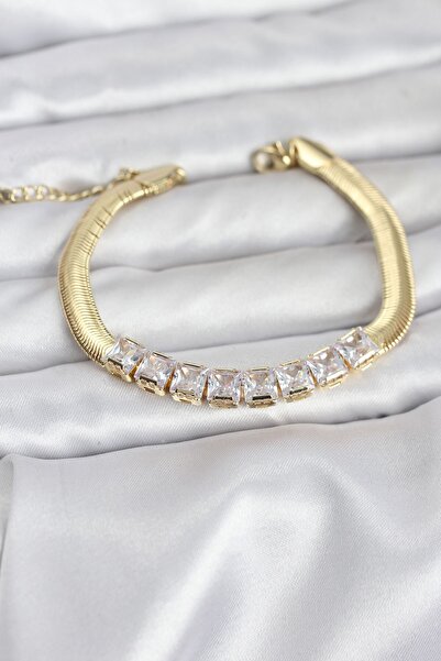 Inure Jewelry 316L Steel Gold Color Square Zircon Stone Snake Chain Women's B...