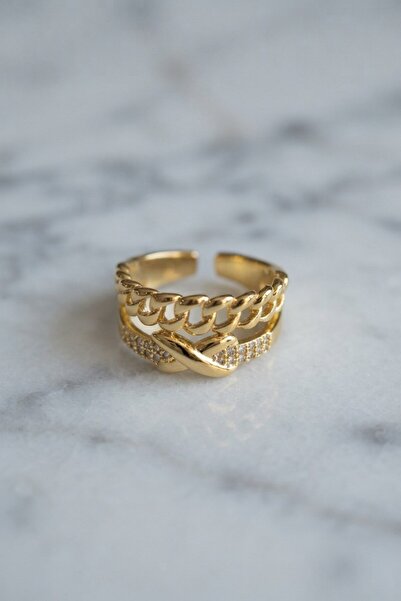 Inure Jewelry Adjustable Gold Color Ring with Chain and Knot Detail