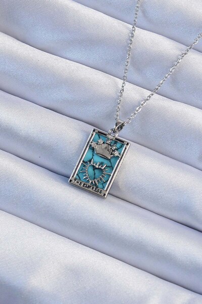 Inure Jewelry 316L Steel Chain Silver Color Zircon Stone Blue Marble Patterne...