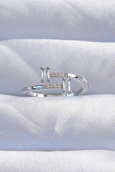 Inure Jewelry Brass Silver Color Zircon Stone Geometric Adjustable Ring