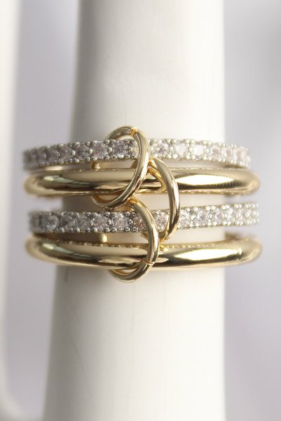 Inure Jewelry Brass Mix Color Zircon Stone 4-Piece Women's Ring
