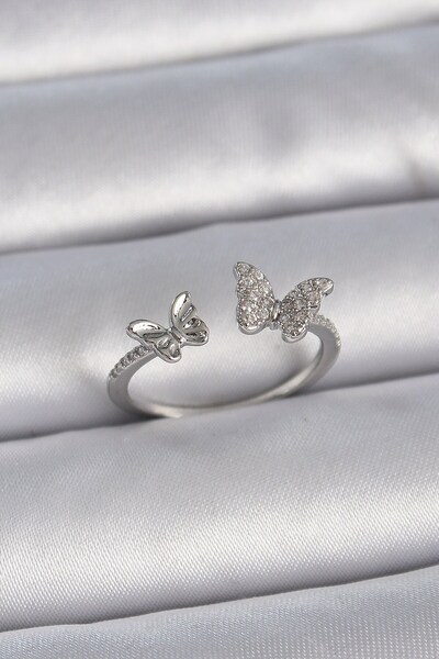 Inure Jewelry Brass Silver Color Adjustable Zircon Stone Butterfly Model Wome...
