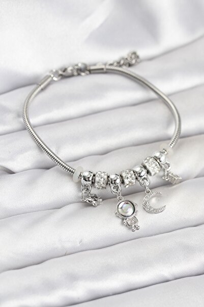 Inure Jewelry Brass Silver Color Space Theme Charm Women's Bracelet
