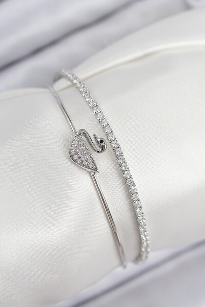 Inure Jewelry Brass Zircon Stone Swan Model Silver Color Women's Bracelet