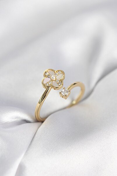 Inure Jewelry Gold Color Zircon Stone Clover Model Women's Ring