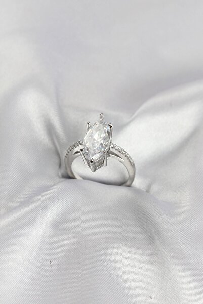 Inure Jewelry Silver Color Brass Marquise Cut Zircon Stone Women's Ring