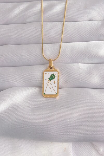 Inure Jewelry 316L Steel Gold Color White Enamel Tarot Necklace