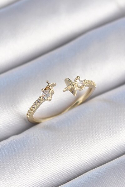 Inure Jewelry Brass Gold Color Zircon Stone Detail Star Model Women's Ring