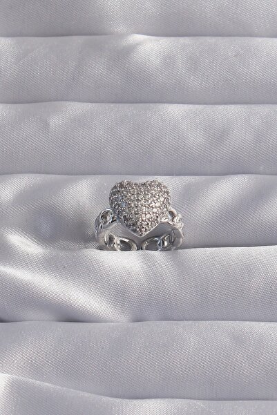 Inure Jewelry Brass Adjustable Silver Color Zircon Stone Curved Heart Ring