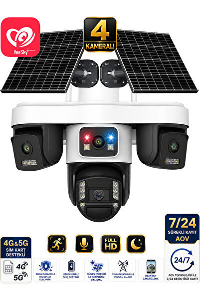 SONREİR Trio 4 Kameralı 20MP 4G Sim Kartlı Güvenlik Kamerası Çift Solar Panel...