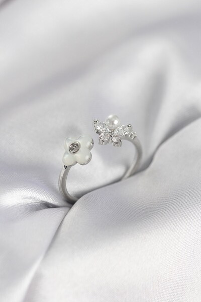 Inure Jewelry Silver Color Pearlescent Flower Model Women's Ring