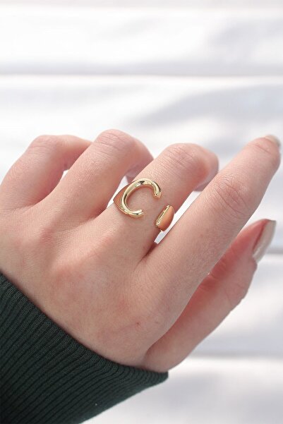 Inure Jewelry Gold Color Adjustable Ring with Letter C