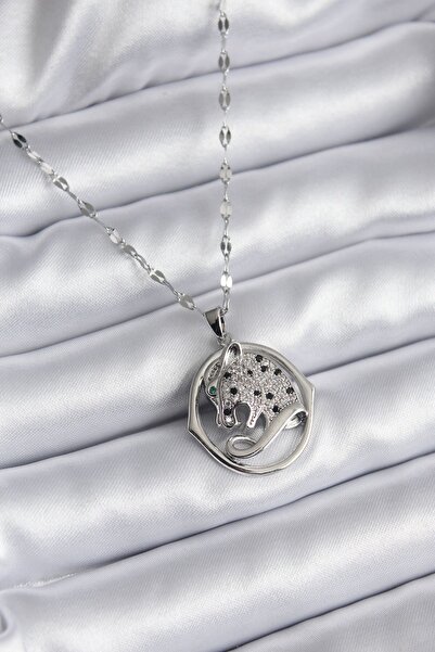 Inure Jewelry 316L Steel Silver Color Zircon Stone Jaguar Model Women's Necklace