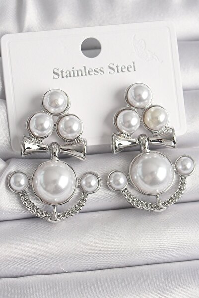 Inure Jewelry Brass Silver Color Dangle Pearl Anchor Model Women's Earrings