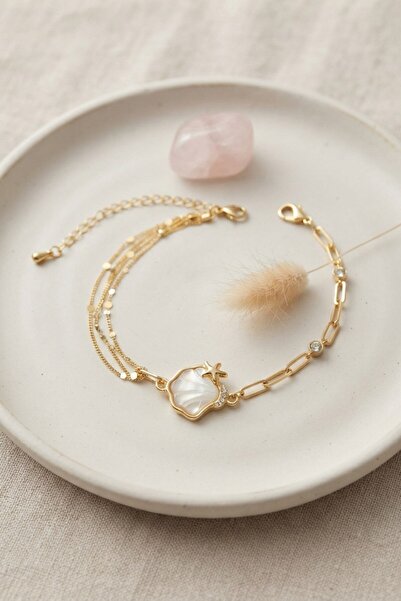 Inure Jewelry Gold Color Brass Paperclip and Chain Shell Model Women's Bracelet