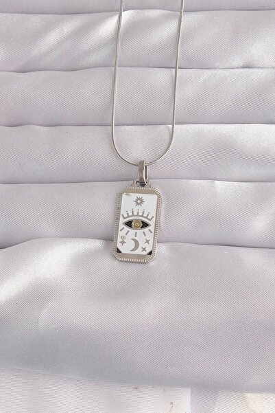 Inure Jewelry 316L Steel Silver Color White Enamel Eye Figure Tarot Pendant