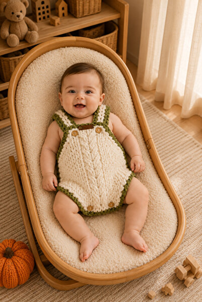 EL YAPIMI Çocuk Bebek Body & Zıbın Zeytin Çekirdeği Romper Unisex El Örgüsü B...