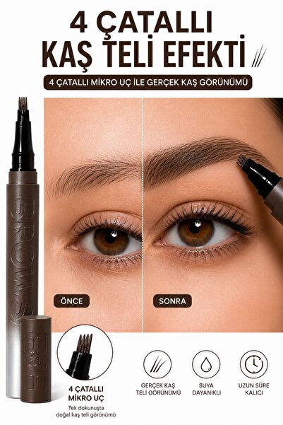 NUNUKO Koyu Kahve Kaş Teli Efektli Waterproof Likit Kaş Tattoo Kalem - 5 Çata...