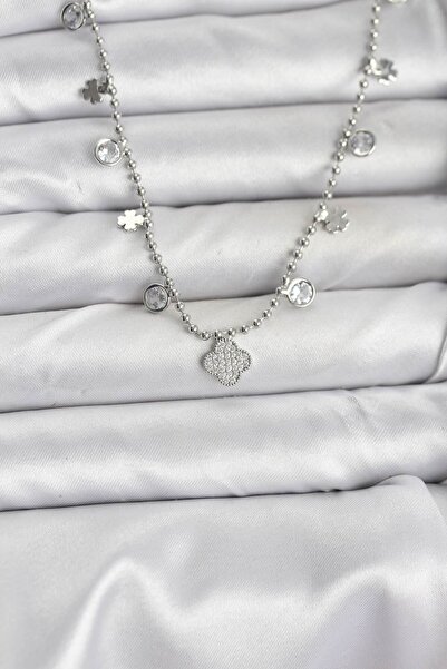 Inure Jewelry Brass Silver Color Clover Model Women's Necklace