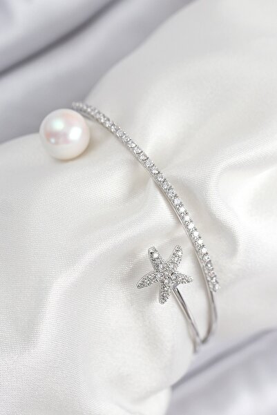 Inure Jewelry Brass Zircon Stone Star and Pearl Model Silver Color Women's Br...